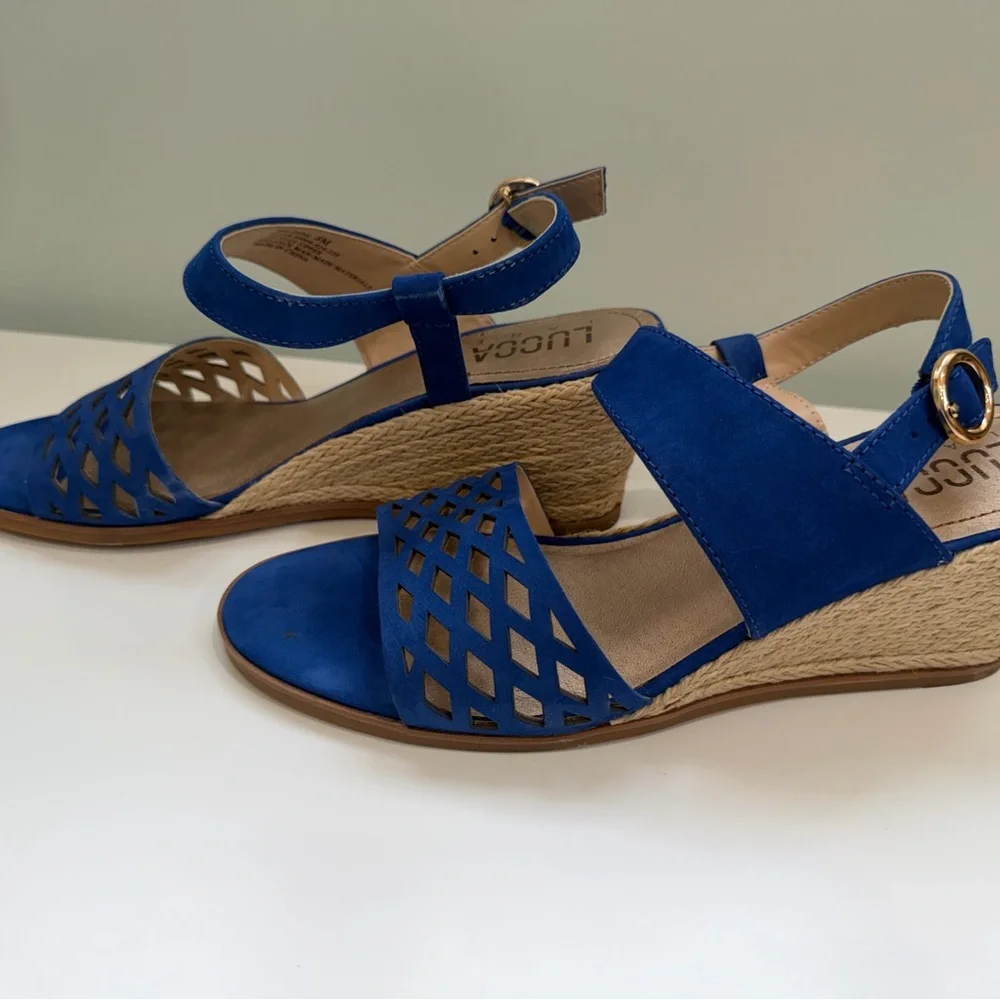 Lucca‎ Lane Blue Wedge Sandals 8M Espadrille Heel Ankle Strap Boho Coastal Shoes